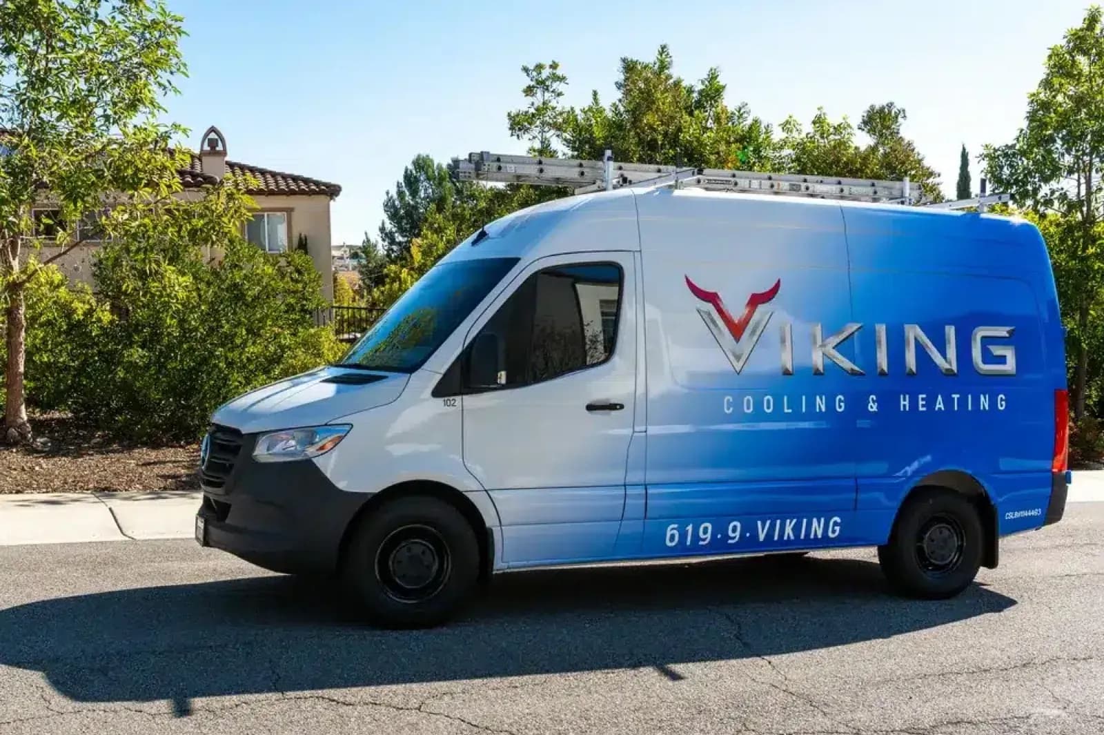 A branded Viking Cooling & Heating service van