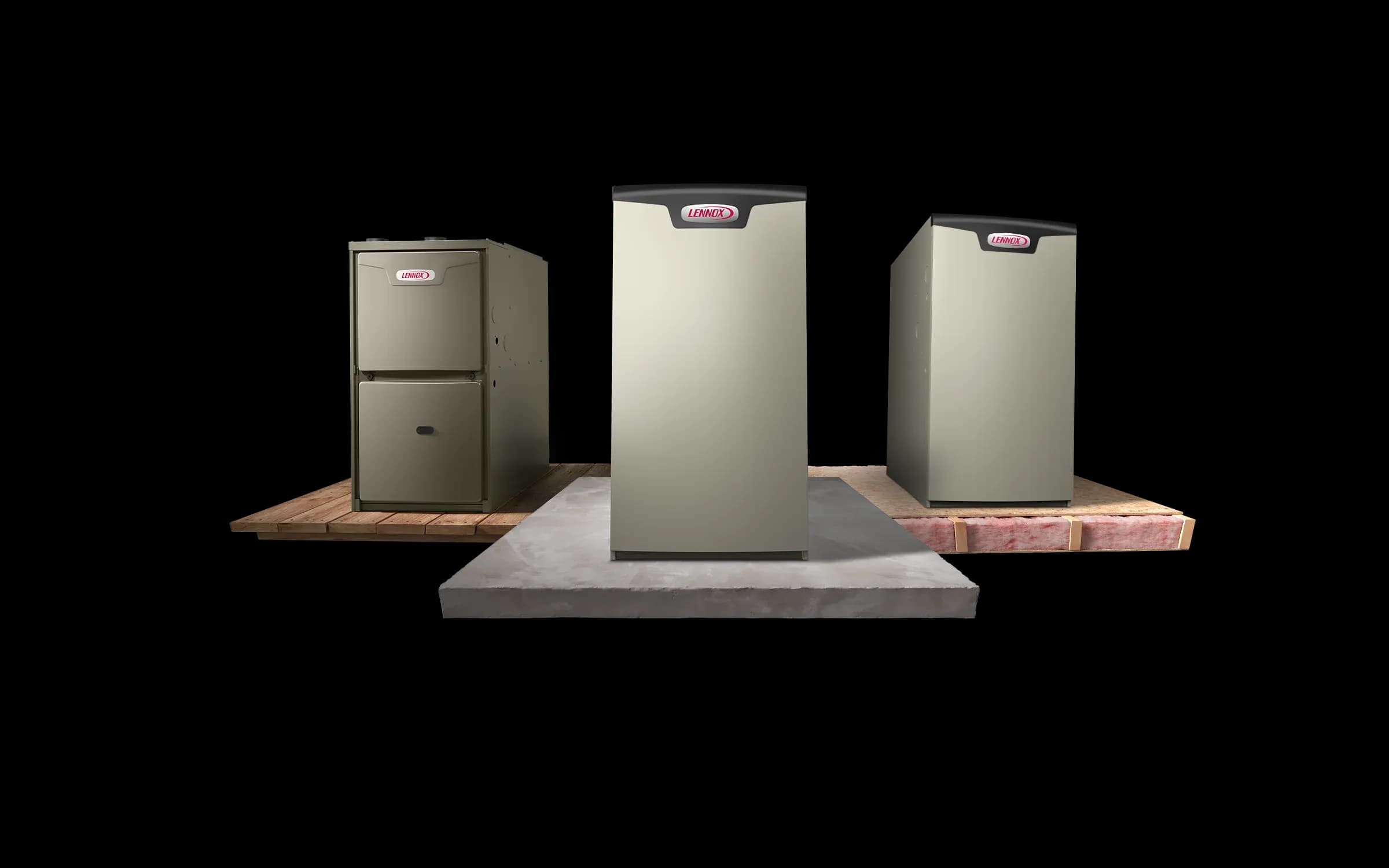 A lineup of high-efficiency Lennox furnaces Viking installs